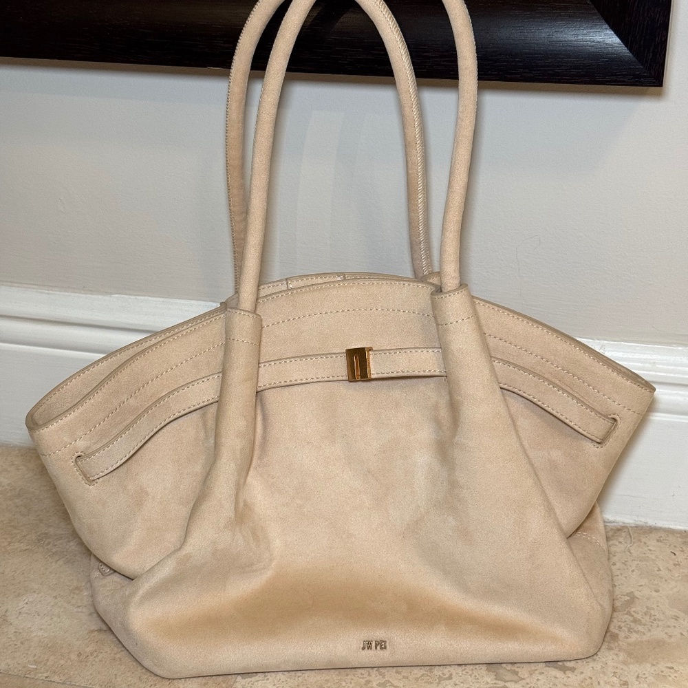 Beige Suede Tote Bag